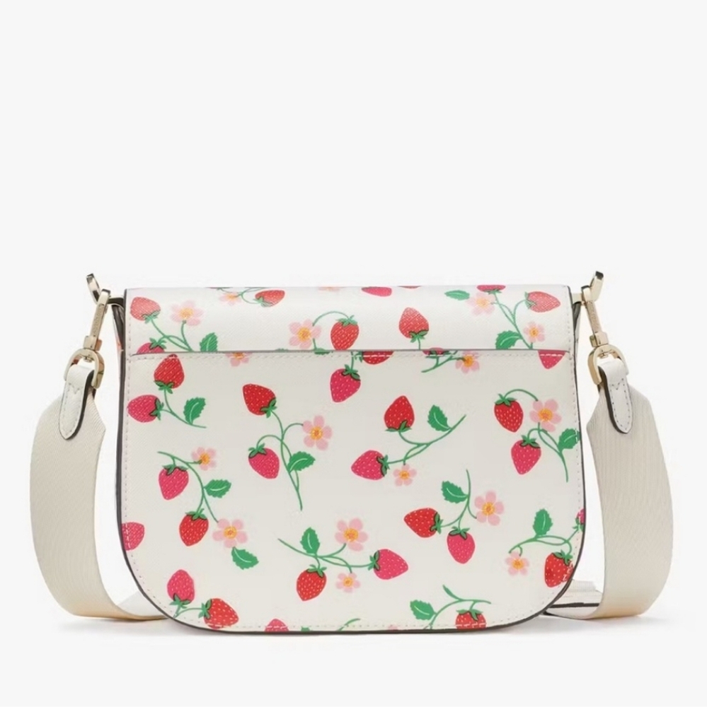 Kate Spade Madison Strawberry Vine Printed Saffiano Saddle Bag, Cream - Picture 2 of 12